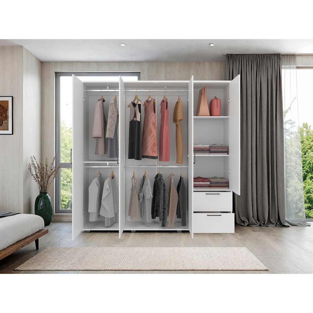 FM FURNITURE VANCE 4-Door Wardrobe with Drawers and Ample Storage, WIHTE. Picture 4