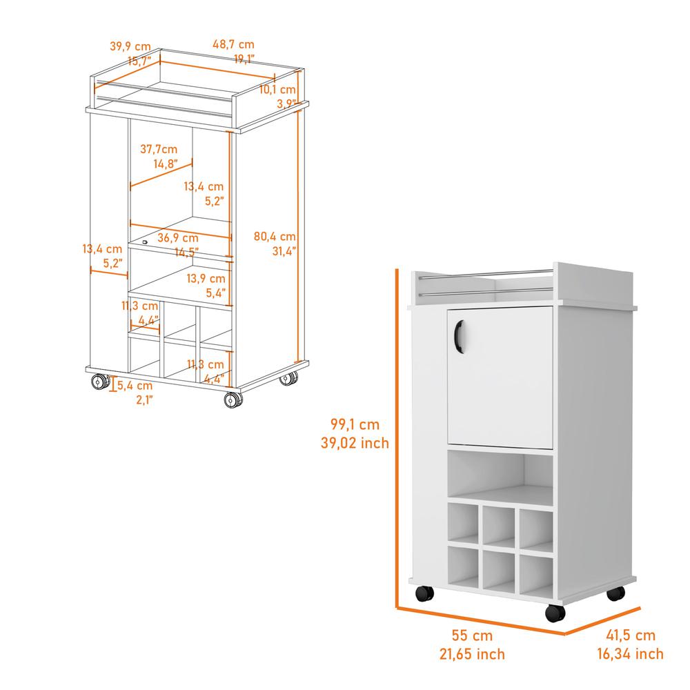 Farson Bar Cart with 2-Side Shelf, 6-Built In Wine Rack and Casters. Picture 2
