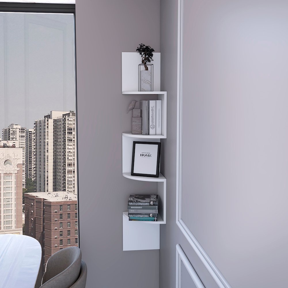 Rosebud Corner Floating Shelf: Modern Full-Wall 4-Shelf Unit. Picture 7