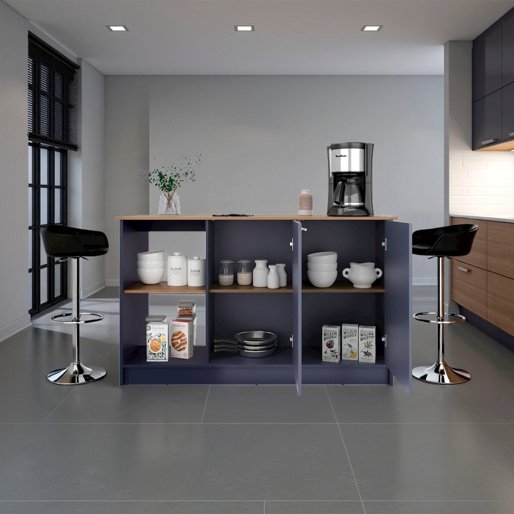 Demon Kitchen Island with Storage Cabinet and Open Shelves. Picture 3