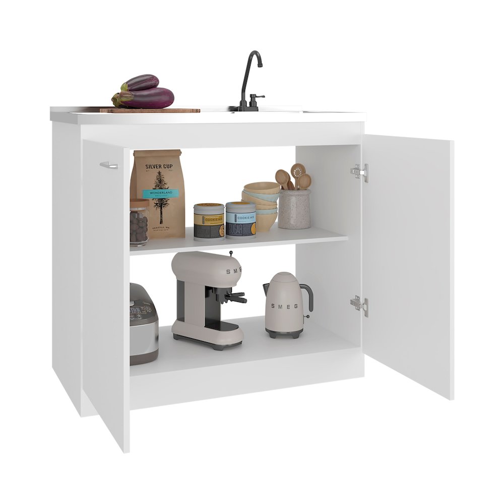 Extremo Kitchen Storage Cabinet with 2 Doors and 3 Shelves, White. Picture 5