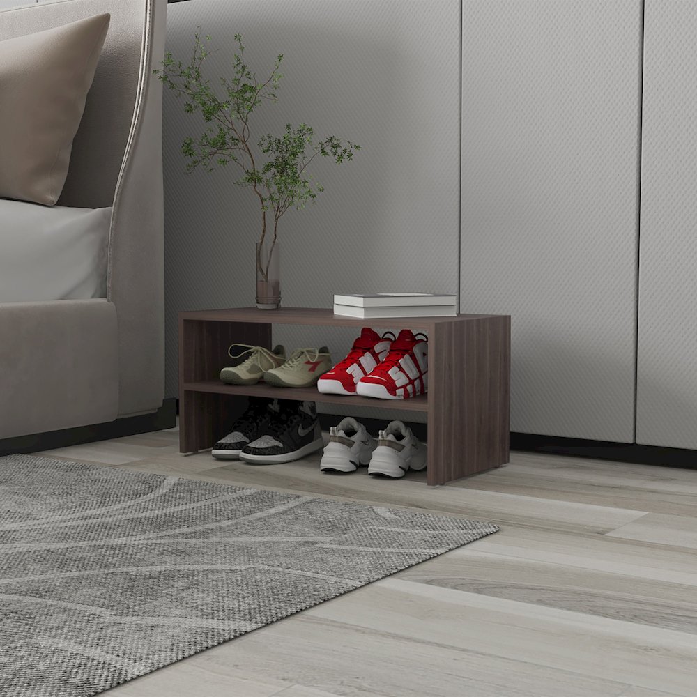 Norris shoe rack in melamine with 2 shelves,Gray Walnut. Picture 7