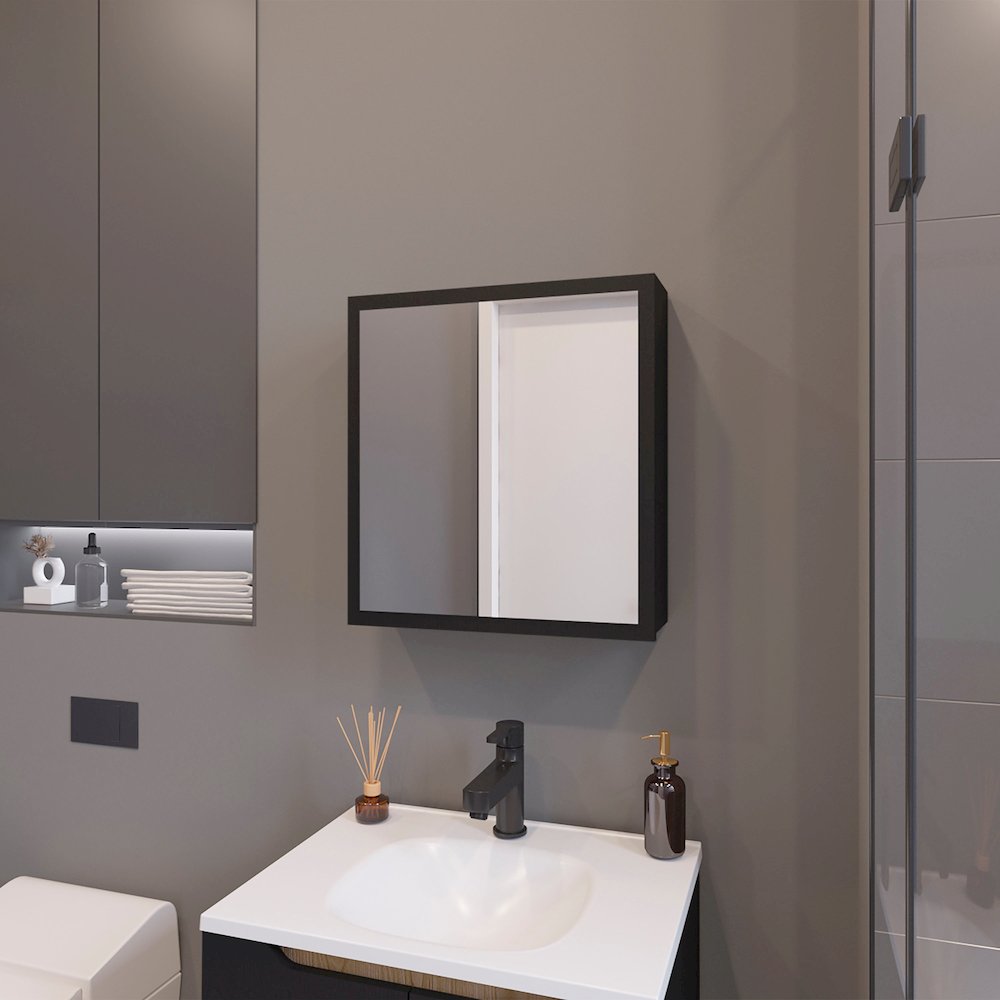Morenci Medicine Cabinet With Included Mirror And 1 Door, Wenge. Picture 8