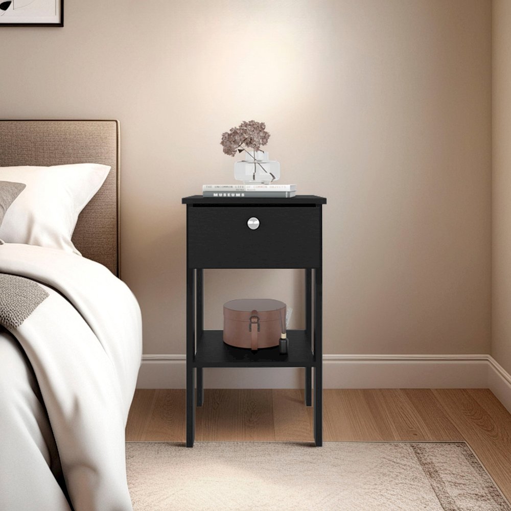 Shongopovi One Drawer Nightstand with Open Shelf, Compact Design, Wenge. Picture 5