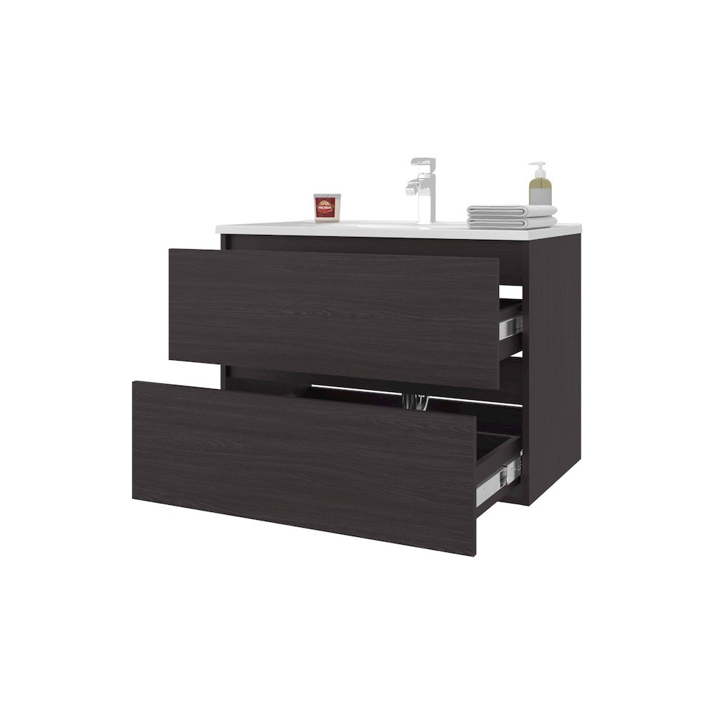 Smoot Floating Vanity with Two Drawers and Sink, Wengue. Picture 8