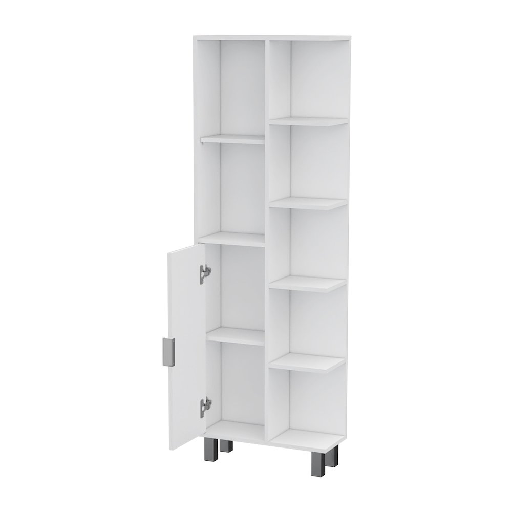 Quimby Linen Cabinet, with 1 door and 9 shelves, White. Picture 3