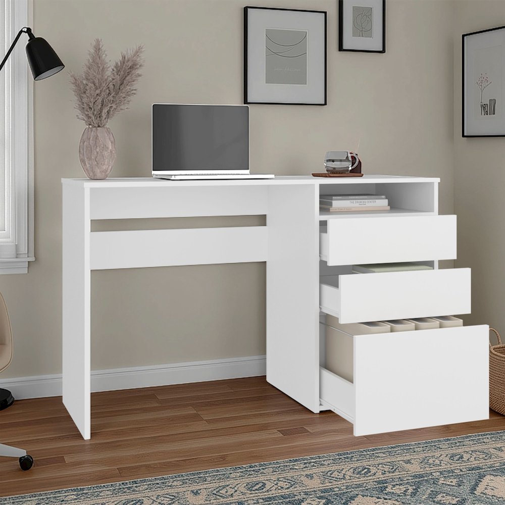 FM FURNITURE  Louisiana Writing Computer Desk, Three Drawers, WHITE. Picture 4