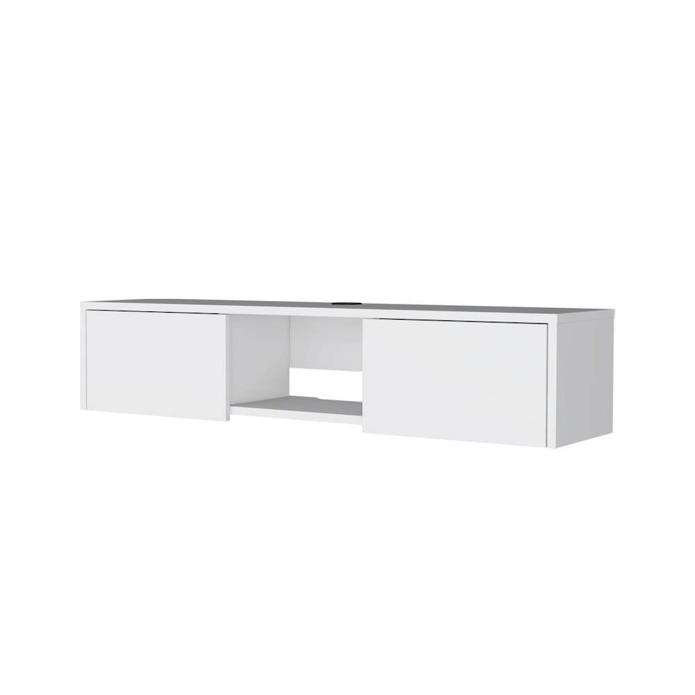 Tabor Floating TV Stand, Wall Unit with 2 Doors and Open Shelf. Picture 1