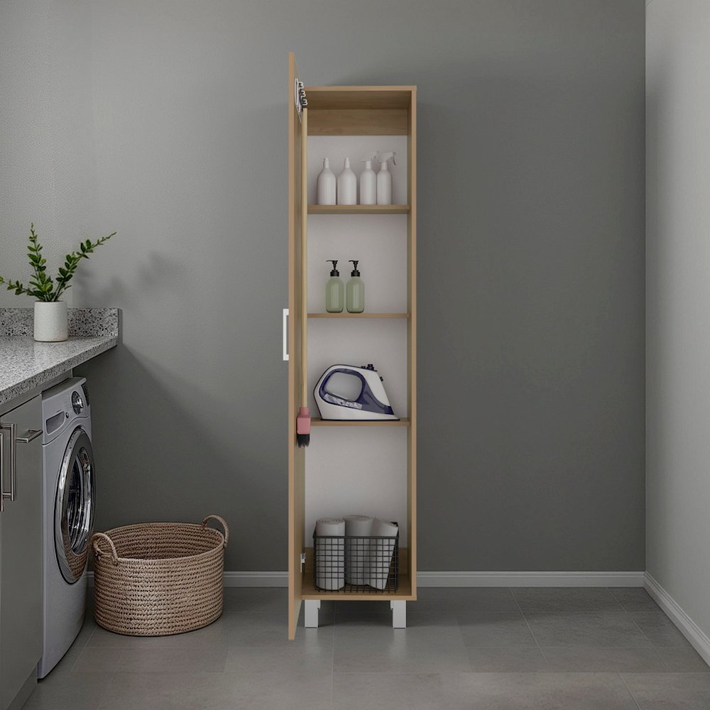 Vegas Storage Cabinet for Laundry Room with Fixed Shelves, Natural Oak. Picture 4