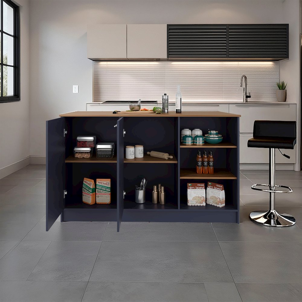 Red Rock Kitchen Island with 2 Doors and Open Storage. Picture 3