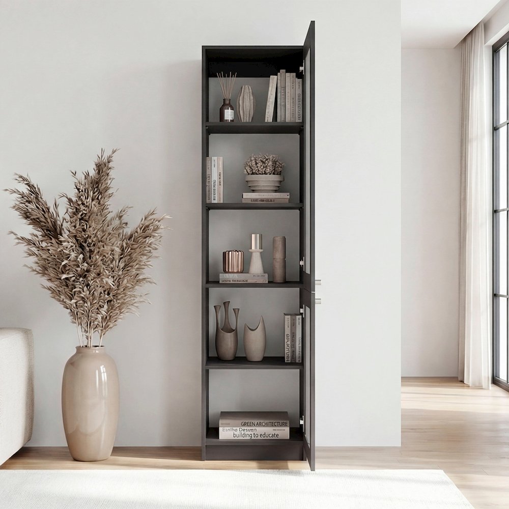 Modern Storage Cabinet with 5 Shelves and Glass Front, Minimalist Design. Picture 4