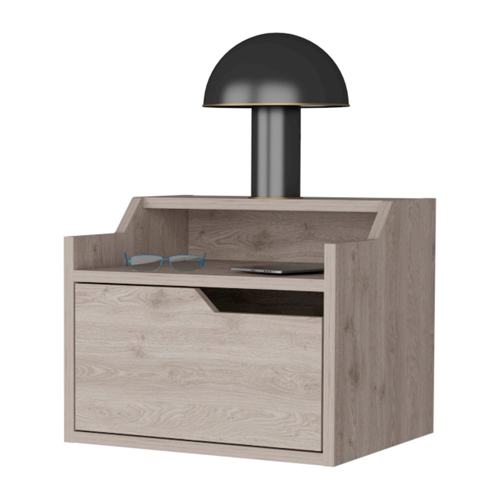 Florence Floating Nightstand with Drawer and Dual-Shelf Display. Picture 2