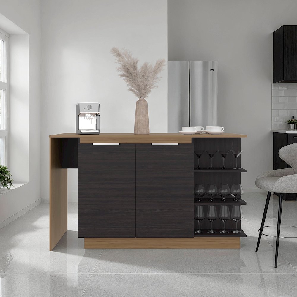 Urie Kitchen Island with Storage Cabinet and Wine Glass Holder. Picture 2
