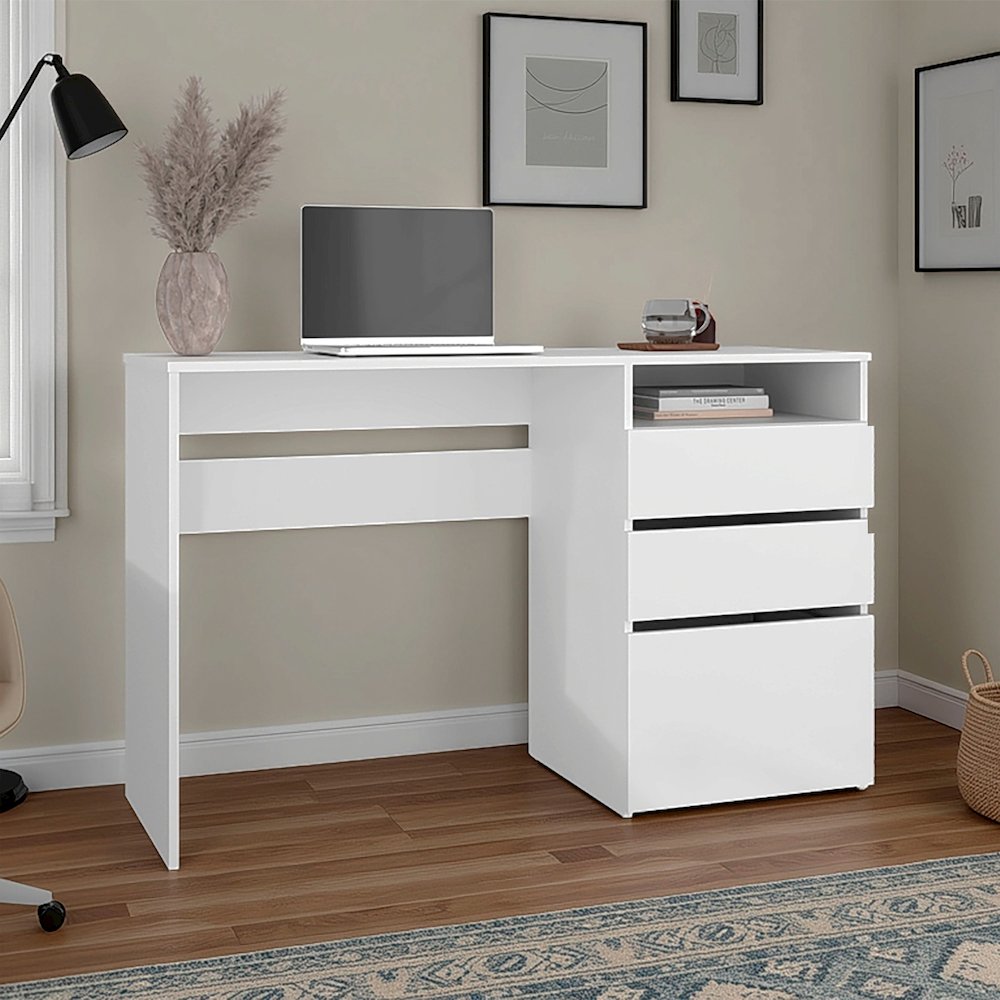FM FURNITURE  Louisiana Writing Computer Desk, Three Drawers, WHITE. Picture 2