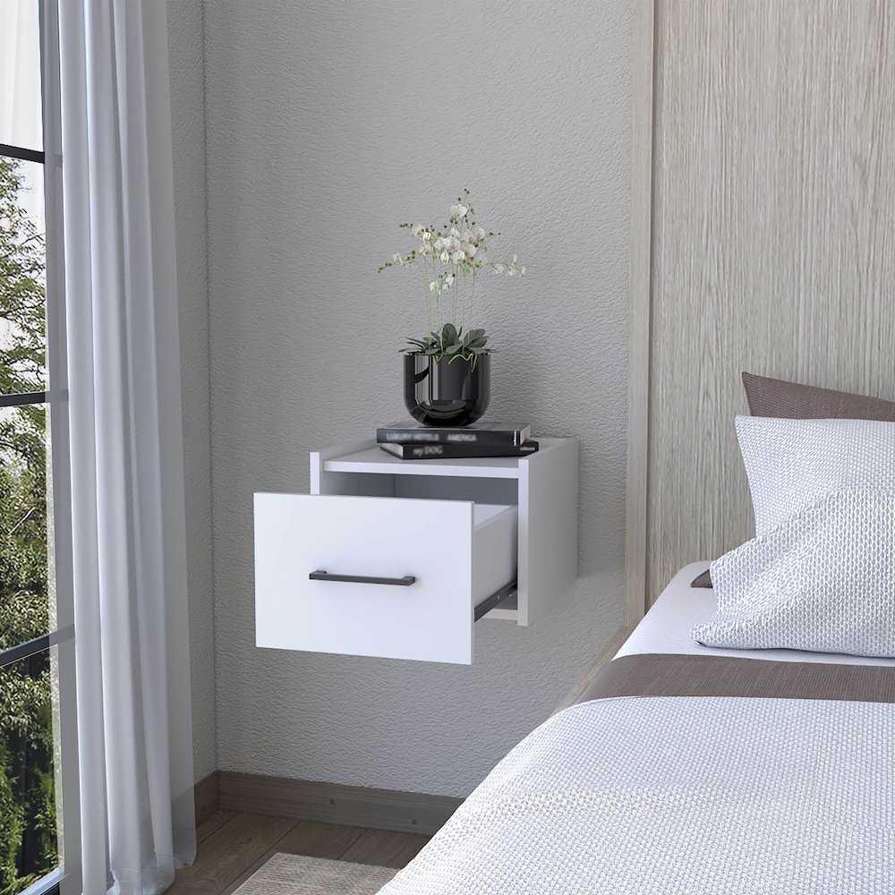 Wall-Mounted Nightstand, Sleek Single-Drawer Design with Spacious Top Shelf. Picture 5