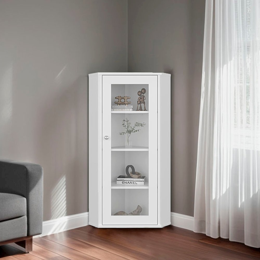 Cover Modern Corner Display Cabinet with Glass Door and Shelves. Picture 2