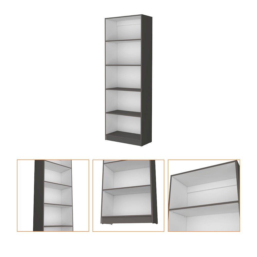 Sutton 4 Shelves Bookcase with Modern Storage Shelves, Matt Gray / White. Picture 3