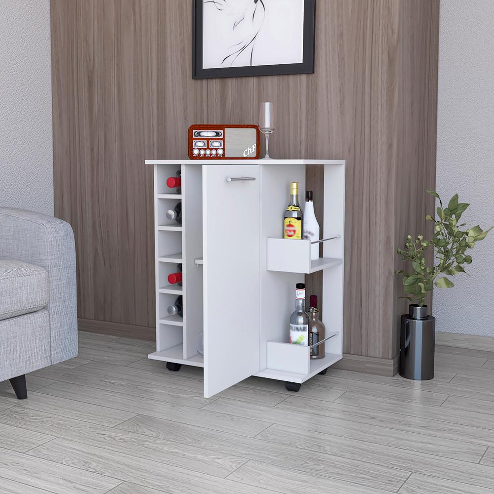 Newport Bar Cart with Casters, 6-Built In Wine Rack and 2 Open Shelves. Picture 3