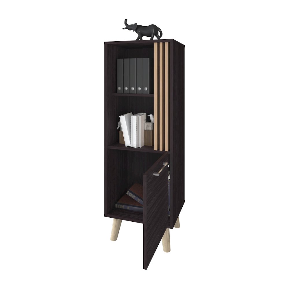 Ac Chin Storage Cabinet with a Door and Open Storage, Wengue + Natural Oak. Picture 5