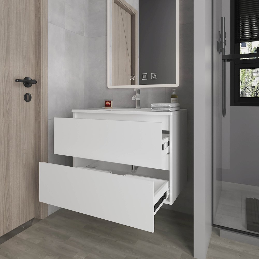 Smoot Floating Vanity with Two Drawers and Sink, White. Picture 3