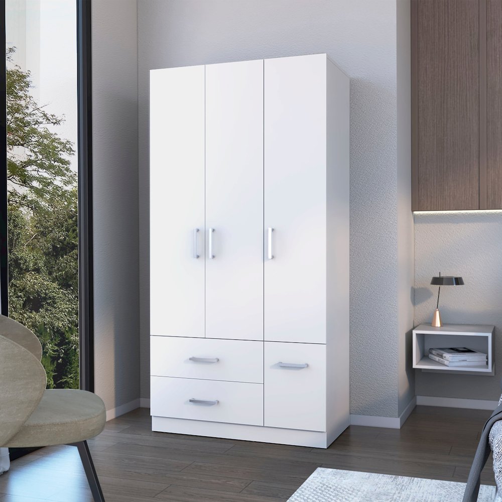 Douglas Armoire in melamine, two drawers, hanging rod and 4 doors.. Picture 4