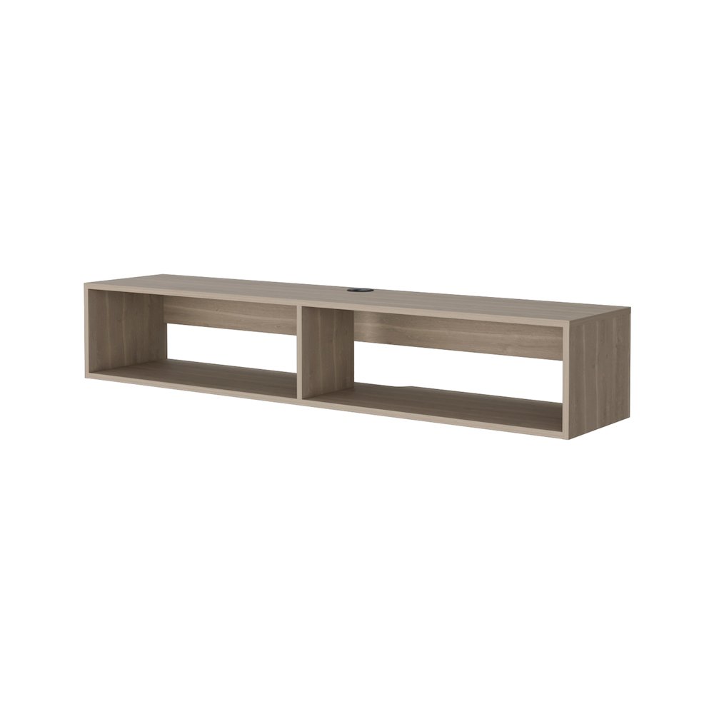 Central Floating media rack in melamine with two shelves,white oak. Picture 1