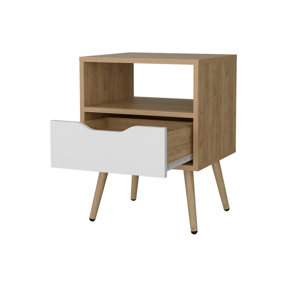 Prescott Valley Nightstand with Open Storage, Natural Oak and White. Picture 6