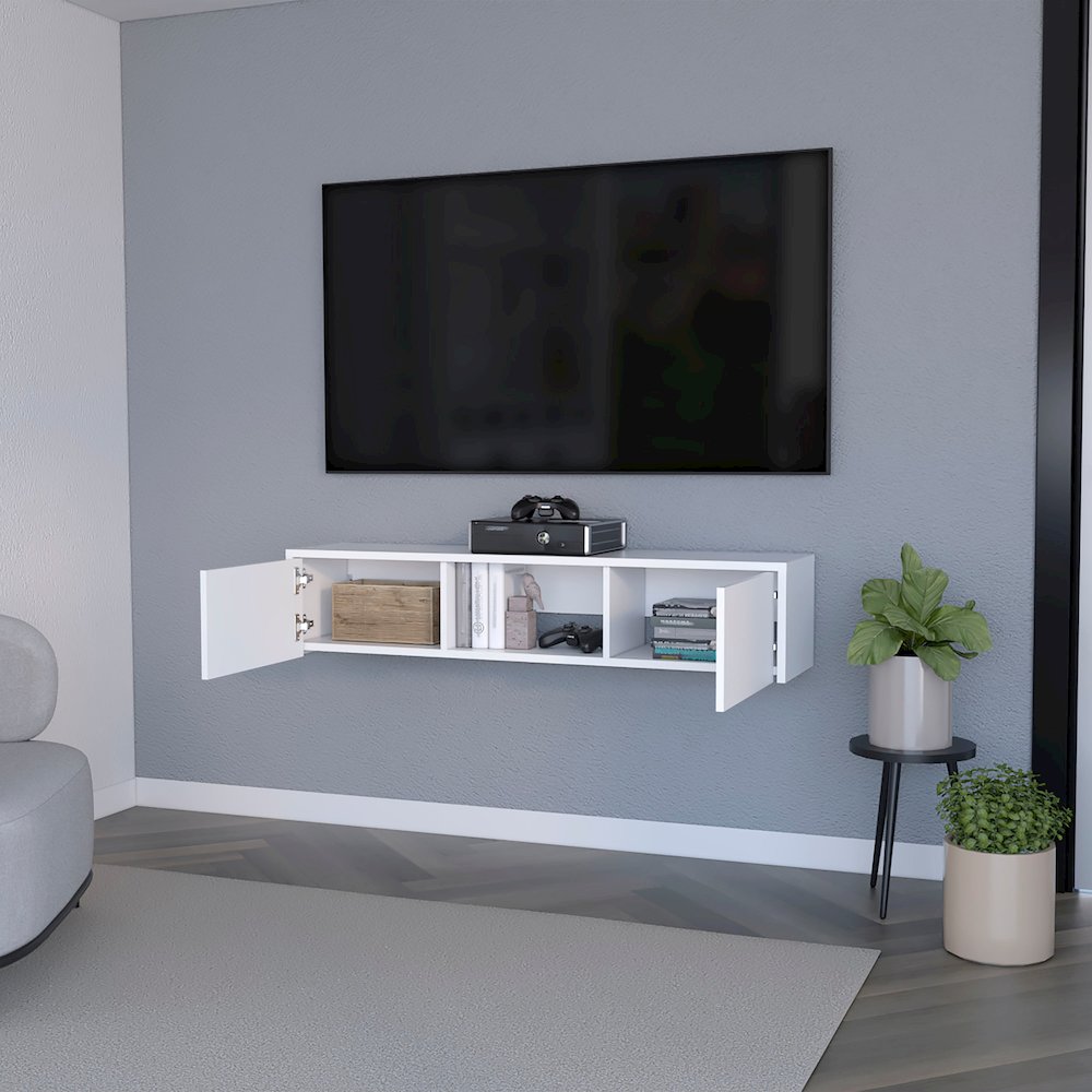 Tabor Floating TV Stand, Wall Unit with 2 Doors and Open Shelf. Picture 6