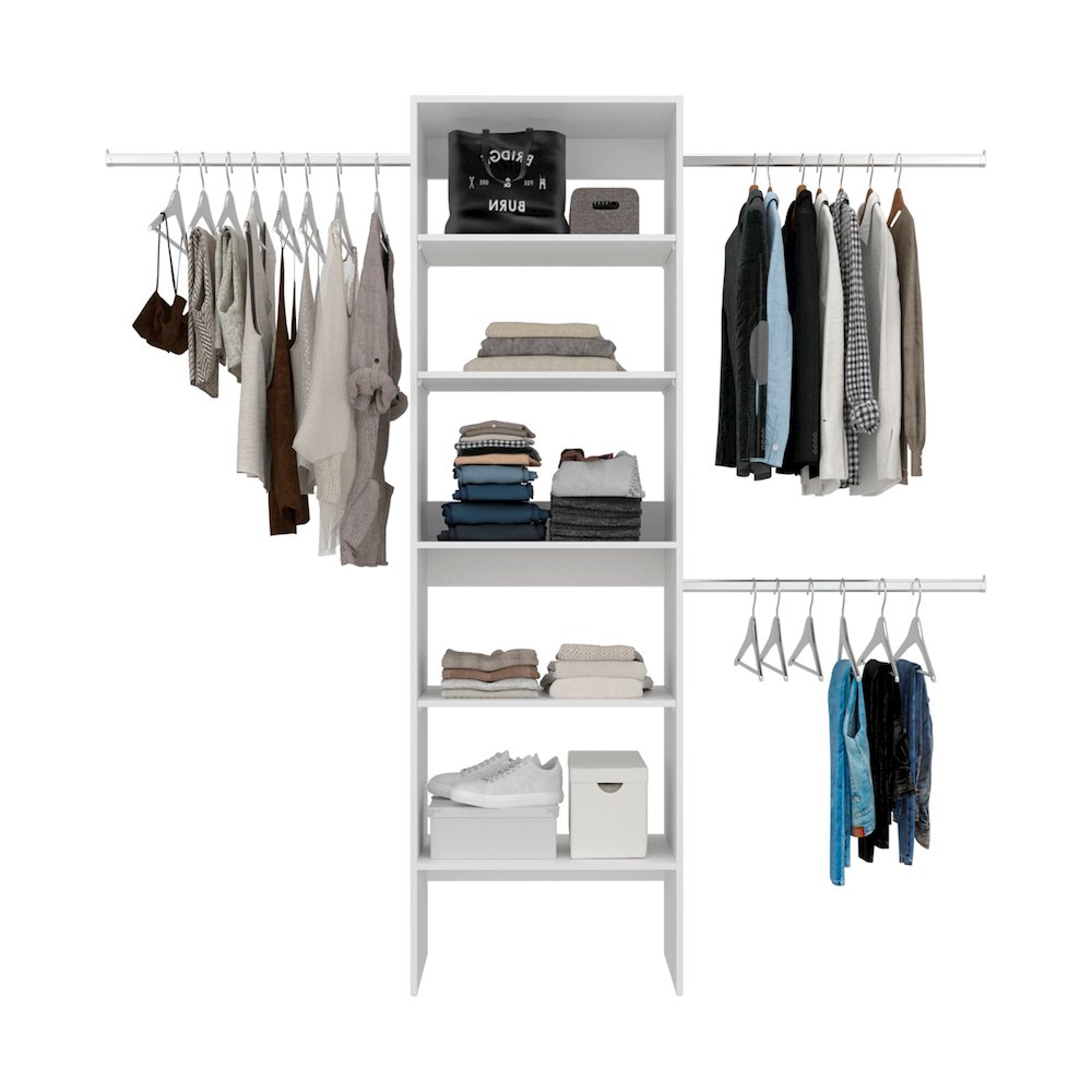 Elara Vertical Closet Organizer with Open Shelves and Hanging Bars for Clothing. Picture 3