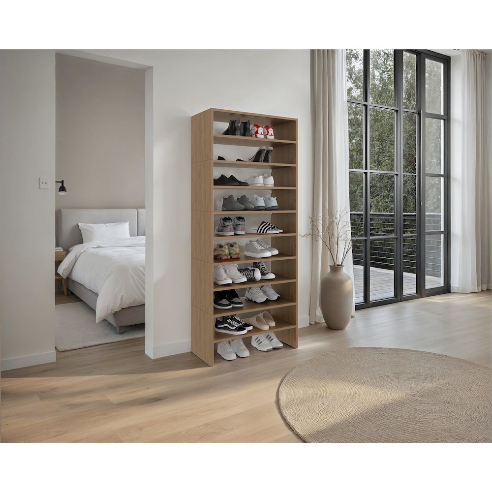 Orion Modern Shoe Rack Functional Design for Bedroom and Entryway, Natural Oak. Picture 6