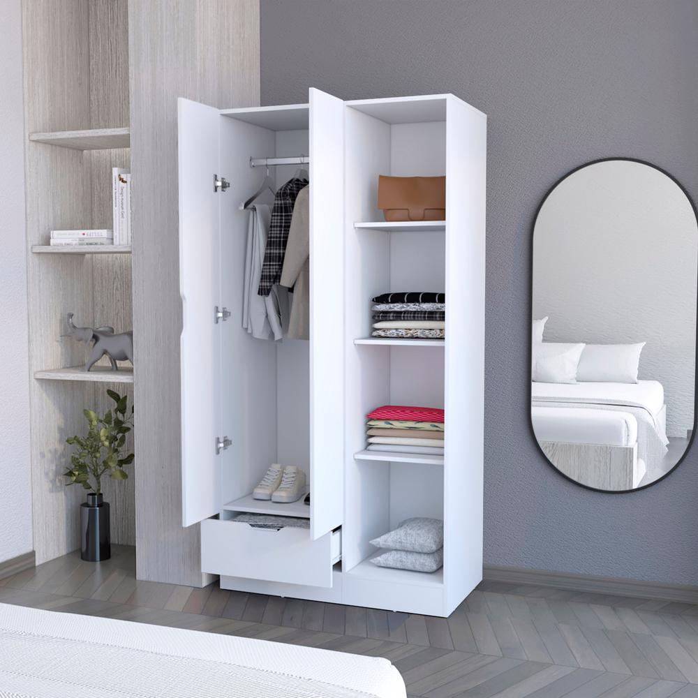 Redmond Armoire with Single Drawer, 4 Storage Shelves and Hanging Rod. Picture 3