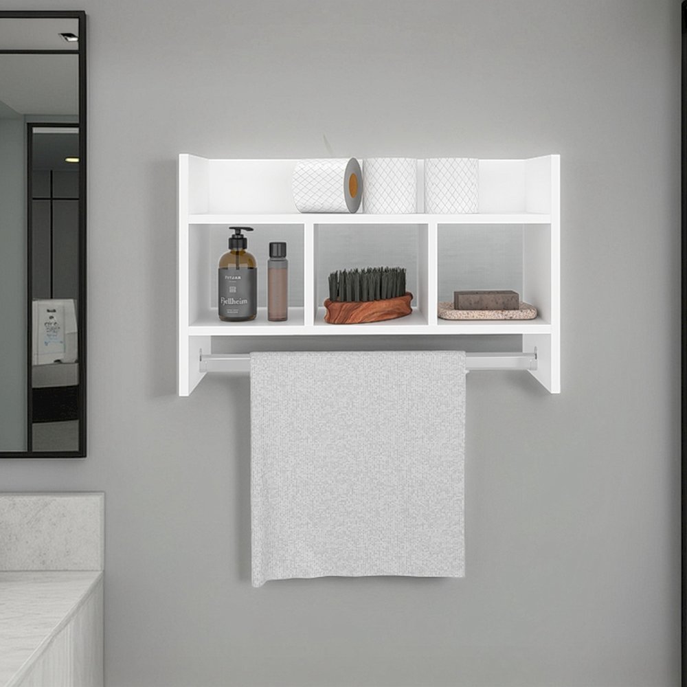 Bath Shelf with Towel Bar, Open Shelves, and Storage Space, White. Picture 6