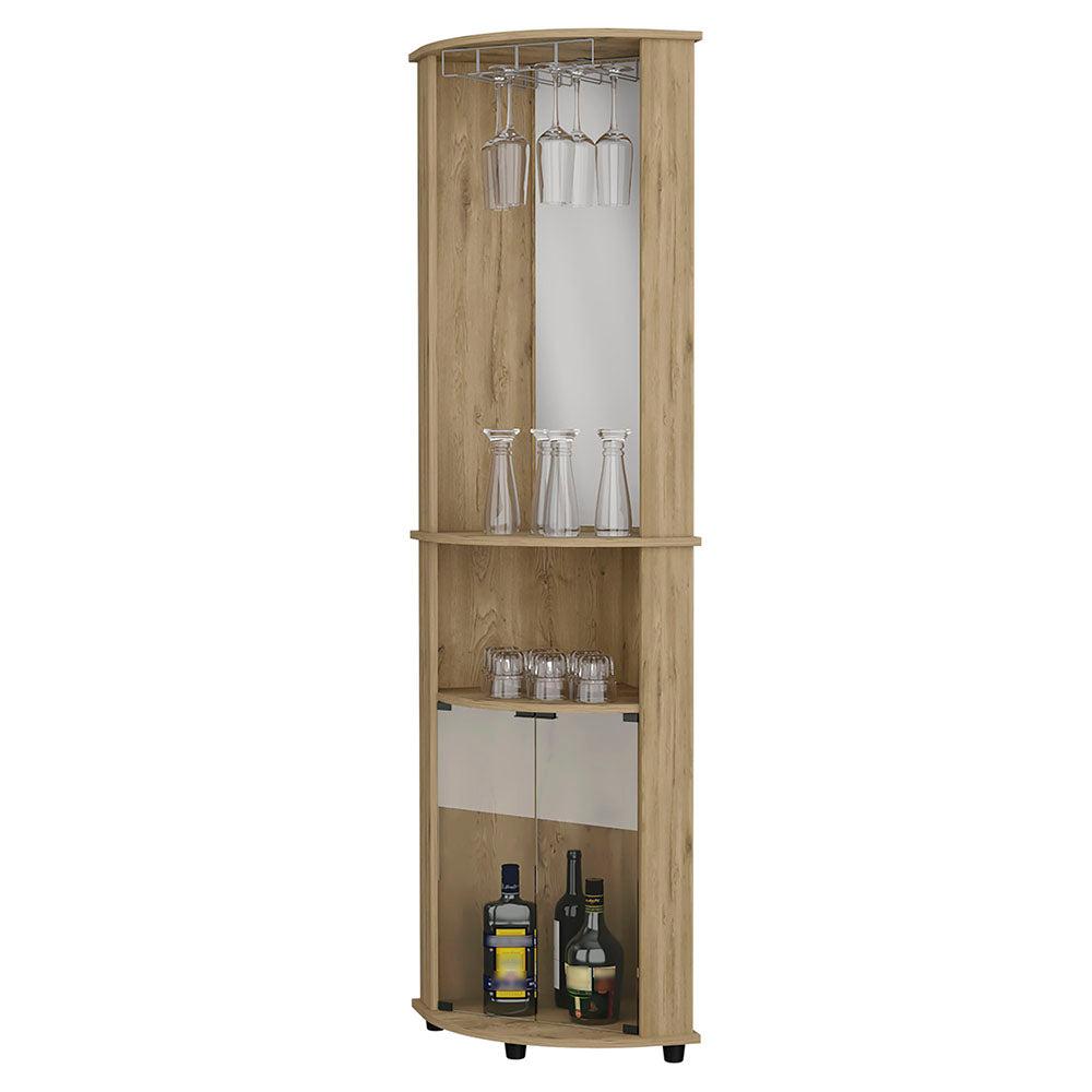Oregon Corner Bar Cabinet, 3-Tier Shelf with Glass Rack. Picture 6