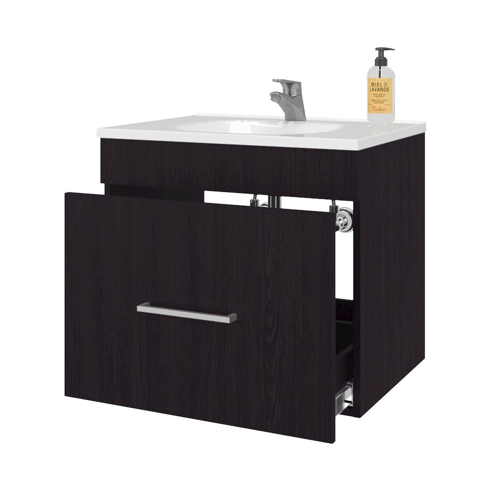 Story Floating Bathroom Vanity Set with Sink, One Drawer Wengue. Picture 8