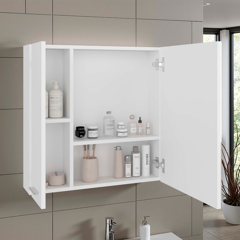 Kenya Medicine Cabinet, Mirror, Double Door, Four Interior Shelves, White. Picture 4