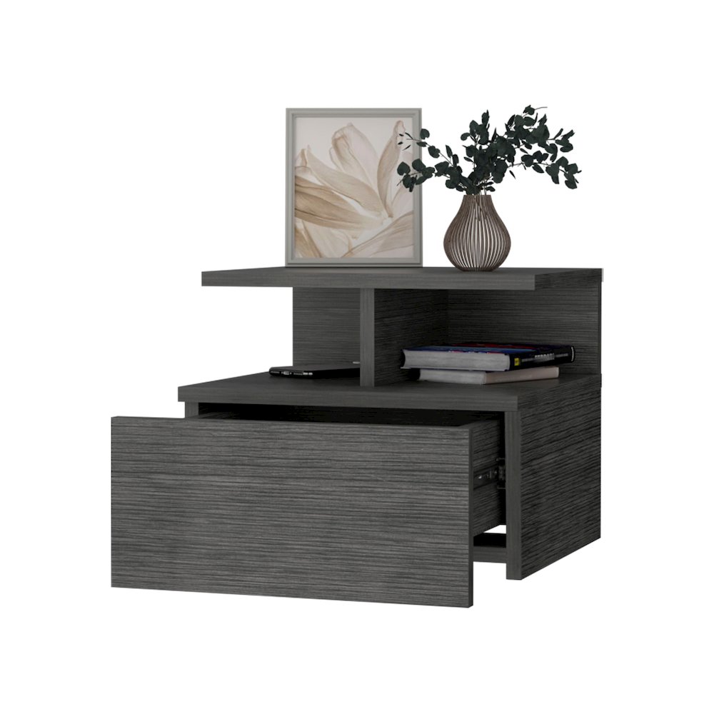 Augusta Floating Nightstand with 2-Tier Shelf and 1-Drawer. Picture 4