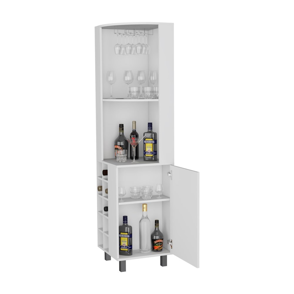 Leah Corner Bar cabinet with ample storage and wine rack, White. Picture 5