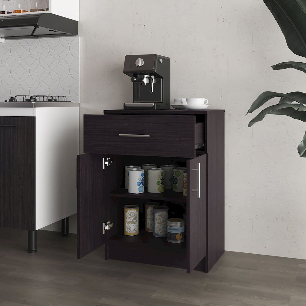 Cope kitchen Pantry in melamine with 2 doors and 1 drawer, Wengue. Picture 3