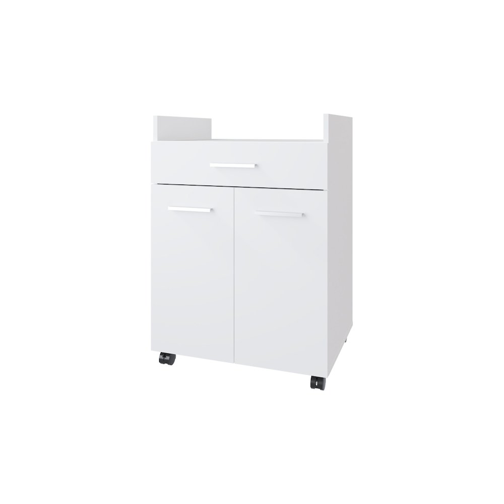 Burnside Kitchen Cart with 2 Doors and 1 Drawer, White. Picture 1
