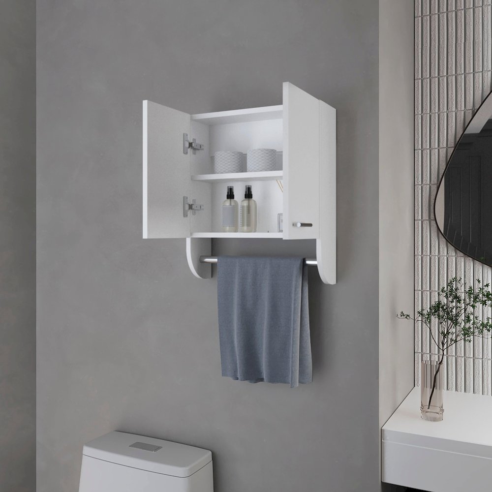 Goodyear Medicine Cabinet in Melamine With a Towel Bar, White. Picture 3