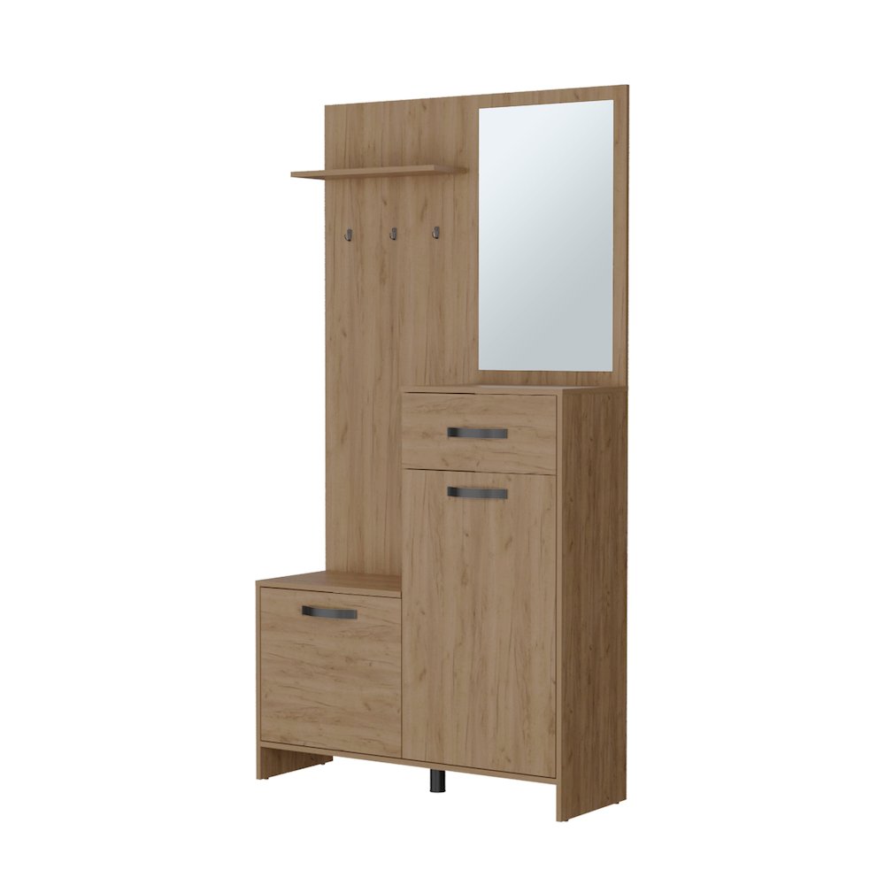 Elko Hall Tree Multistorage with a Mirror, Natural Oak. Picture 1