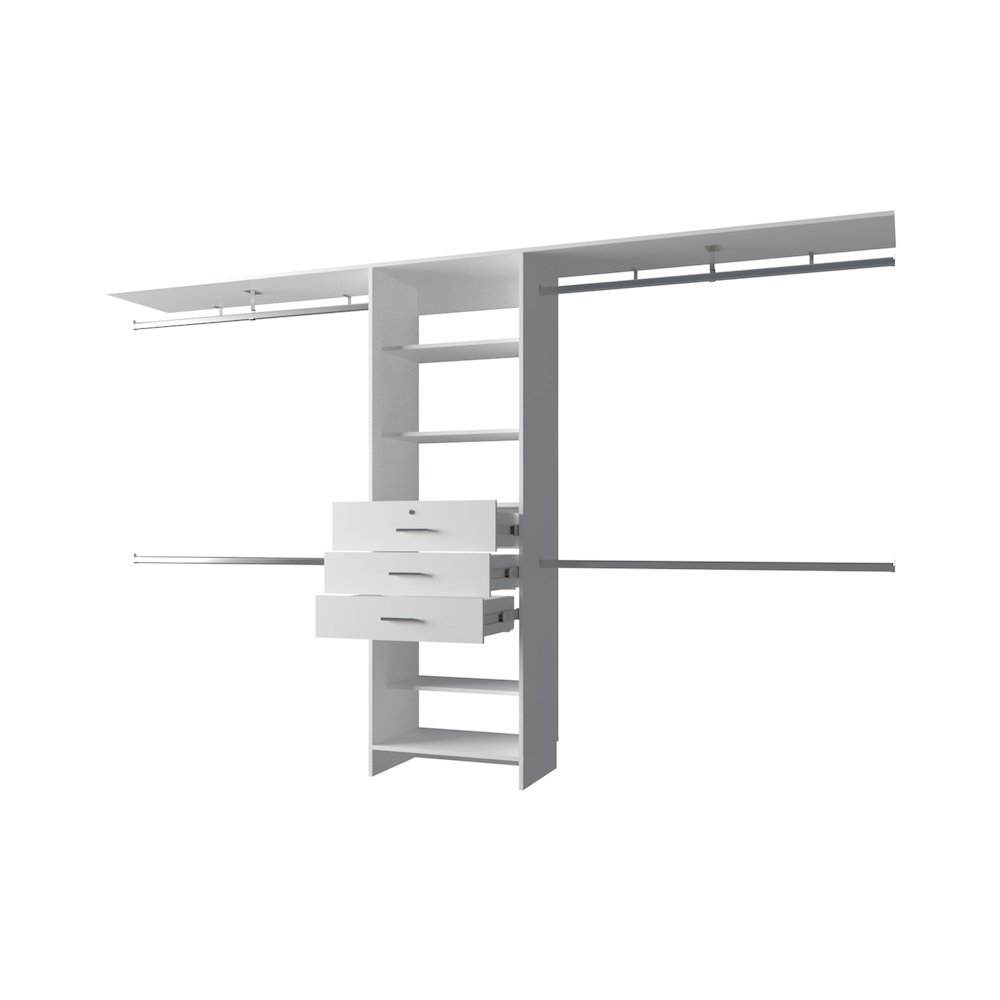 Modular Closet Organizer System with Hanging Rods, Shelves, and Drawers , White. Picture 6