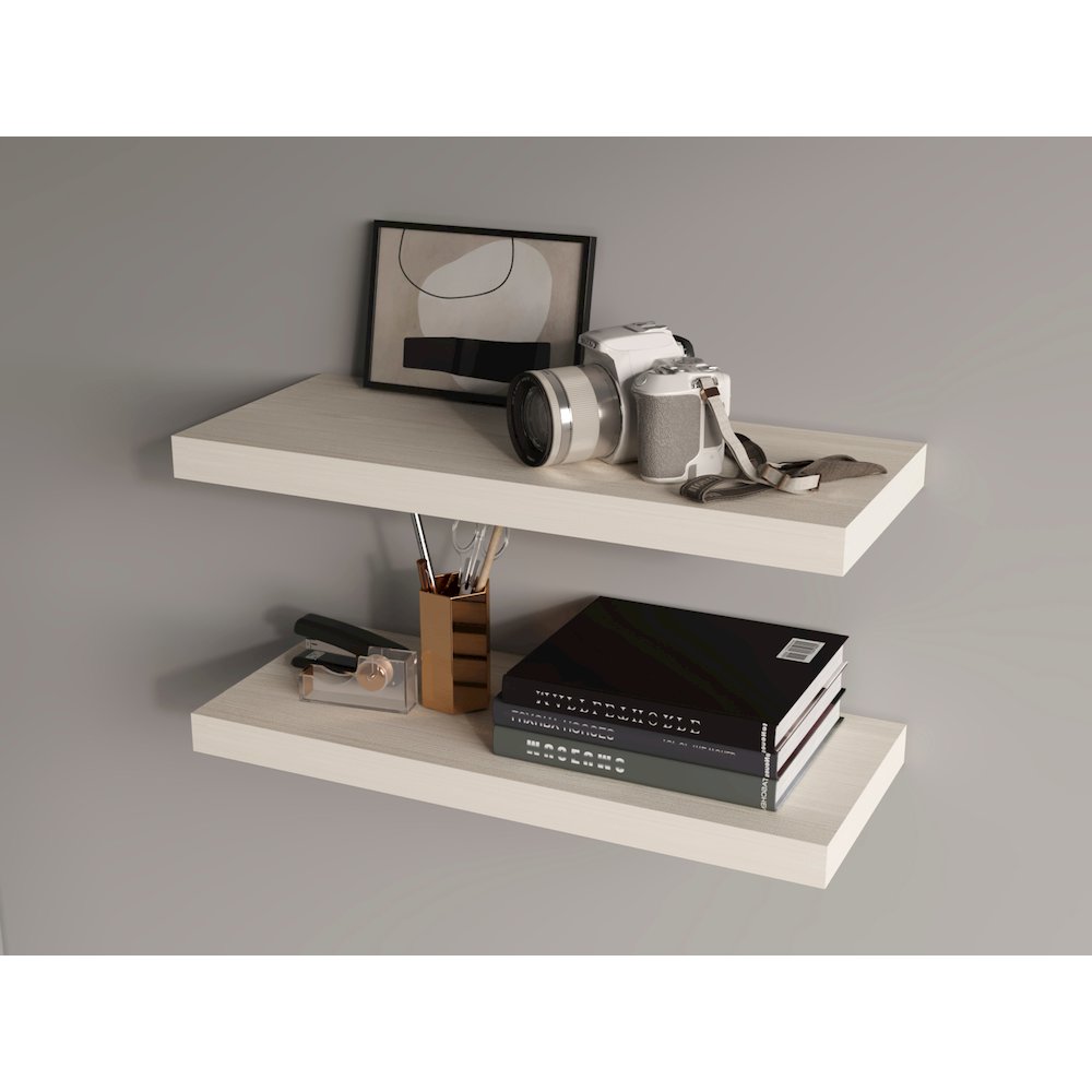 Iva Floating Shelf in Melamine x2,White Oak. Picture 5