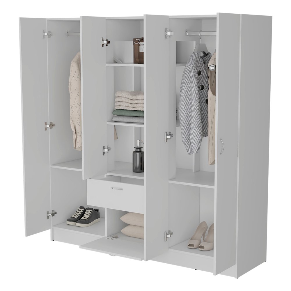 Olin 4-Door Wardrobe with Shelves and Drawer, Multistorage.. Picture 5