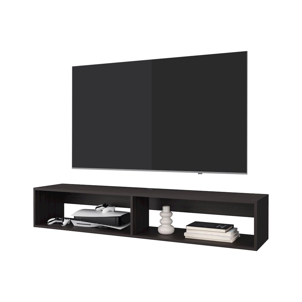 Central Floating media rack in melamine with two shelves, Wengue. Picture 4