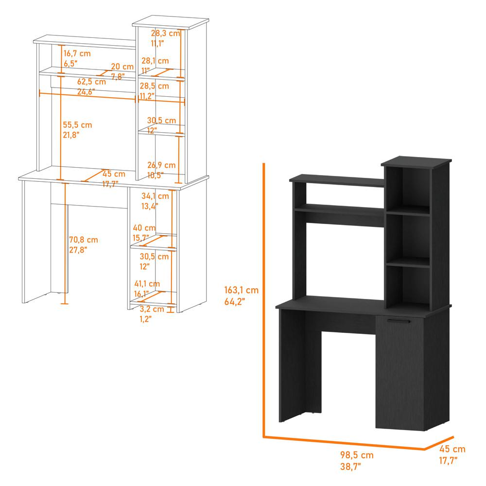Rumford Computer Desk with Hutch and 3-Tier Storage Shelves. Picture 2