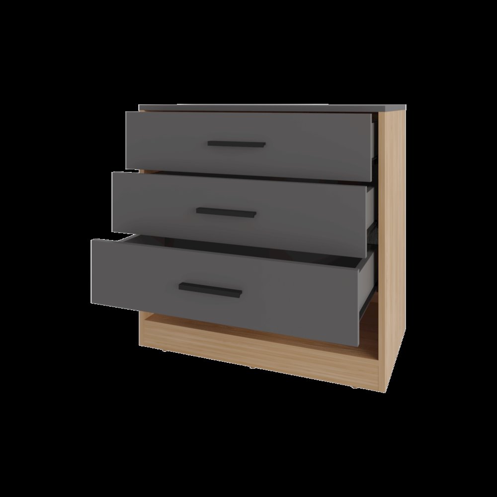Lowrys Dresser with 3 Drawers and Open Shelf, Natural Oak and Matt Grey. Picture 6