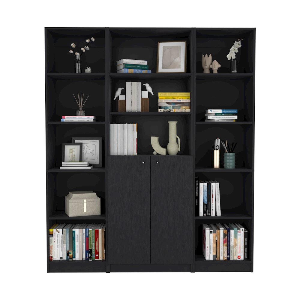 Atoka 3 Piece Living Room Set with 3 Bookcases, Wenge. Picture 5