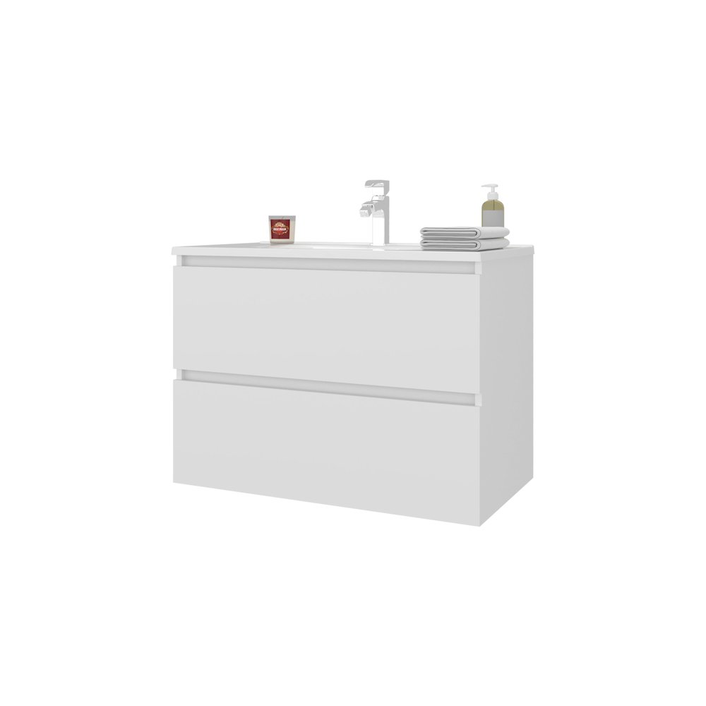 Smoot Floating Vanity with Two Drawers and Sink, White. Picture 5