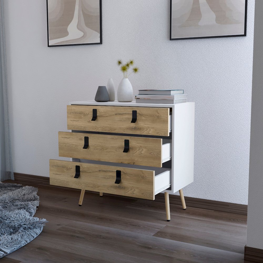 Kimball 3-drawer Dresser, Modern Chic Storage with Wooden Legs. Picture 5